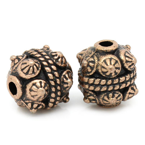 DoreenBeads Vintage Zinc metal alloy Spacer Beads Cylinder Antique Copper Pattern Carved About 11mm x 10mm, Hole:Approx 2mm,4PCs ► Photo 1/3