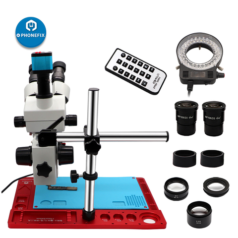 PHONEFIX 3.5X-90X Simul-focal Trinocular Stereo Zoom Microscope 14MP 16MP 21MP HDMI VGA Digital Camera Microscope for Soldering ► Photo 1/6