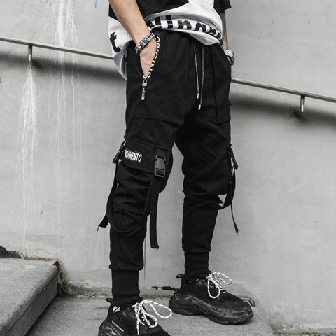 2022 Spring Hip Hop Joggers Men Black Harem Pants Multi-pocket