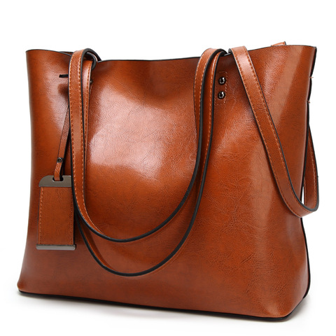 Waxing Leather bucket bag Simple Double strap handbag shoulder bags For Women 2022 All-Purpose Shopping tote sac bolsa feminina ► Photo 1/6