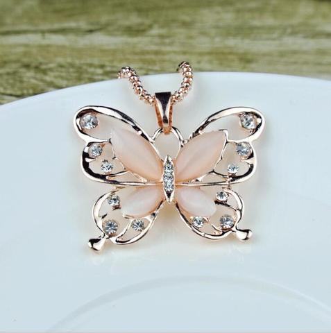 Crystal Butterfly Pendant Necklace Long Sweater Chain Fashion Women Charm Gift 