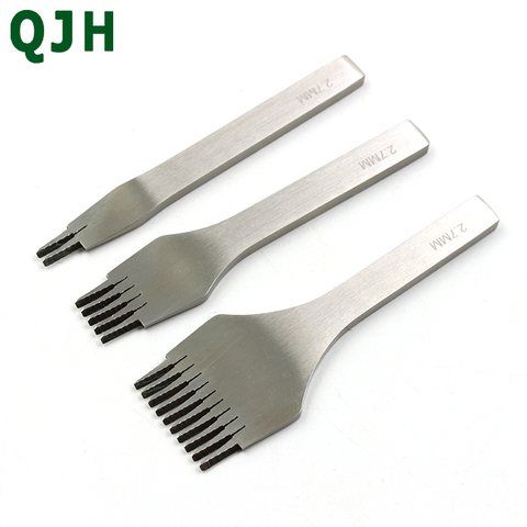 2.7/3.0/3.38/3.85mm Stainless Steel Flat Leather Chisel Pricking Iron Leather Tools Craft Hole Punch Kit DIY Tool 2/5/10 Prong ► Photo 1/6