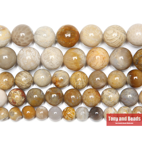 Free Shipping Natural Chrysanthemum Stone Coral Fossils Round Loose Beads 15