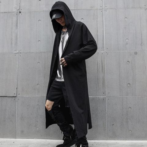 Hip Hop Hooded Trench Coat, Gothic Style Trench Coat