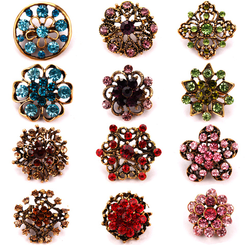 Antique Gold Color Plated Color Crystal Rhinestones Bijoux Small and Cute Brooch Lapel Pins ► Photo 1/6