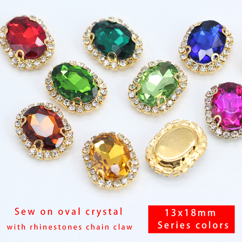 9p 13x18mm Oval color glass stone sew on faceted crystal rhinestone jewels Trim Beads applique Gold claw Buckle for DIY clothes ► Photo 1/1