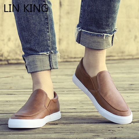 LIN KING Leisure Men Pu Leather Flats Shoes Slip On Outdoor Casual Shoes Low Top Lazy Shoes Non Slip Loafers Moccasins For Male ► Photo 1/6