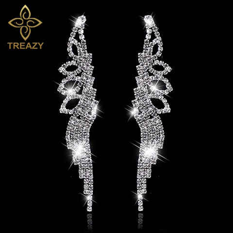 TREAZY Sparkling Crystal Long Earrings for Women Silver Color Rhinestone Bridal Bridemaid Wedding Party Earrings Fashion Jewelry ► Photo 1/6
