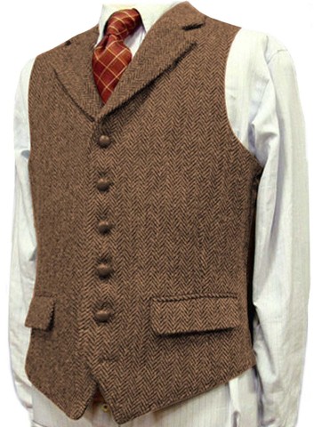 Mens Suit Vest Lapel V Neck Wool Herringbone Waistcoat Casual Formal Business Groomman For Wedding Green/Black/Brown/Green/Grey ► Photo 1/6