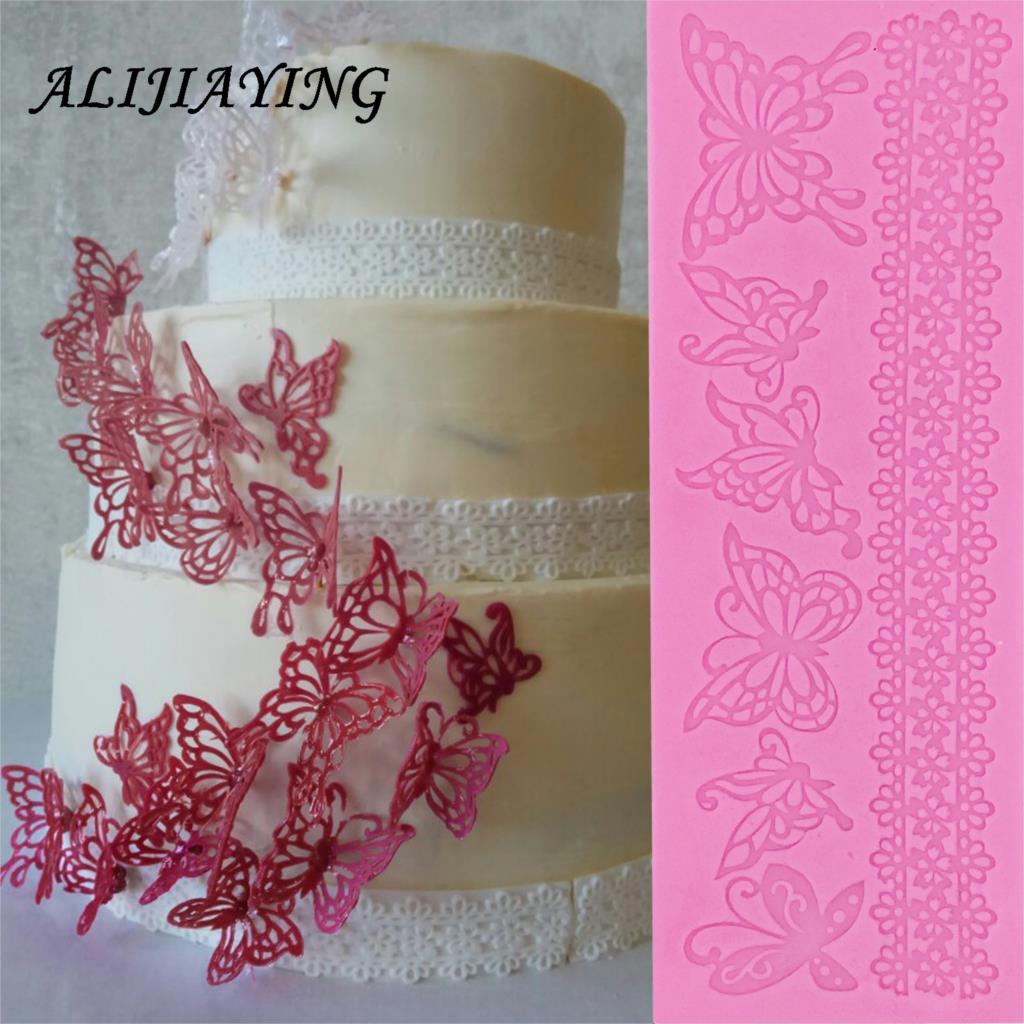 DIY Flower Butterfly Silicone Lace Mat Cupcake Fondant Molds