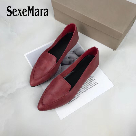 SexeMara New 100% Genuine Leather Women Flats shoes Comfortable soft Pointed Toe Solid Pregnant Driving Ladies Loafers Shoes ► Photo 1/6