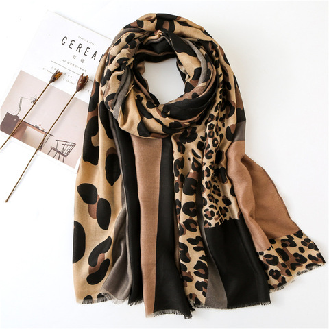 Fashion Winter Scarf For Women Hijab Viscose Warm Leopard Patchwork Scarf Luxury Brand Blanket Wraps Female Scarves And Shawls ► Photo 1/6
