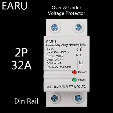 32A 220V Din Rail Self Recovery Restore Automatic Reconnect Over & Under Voltage Lightening Protection Protective Device Relay ► Photo 1/6