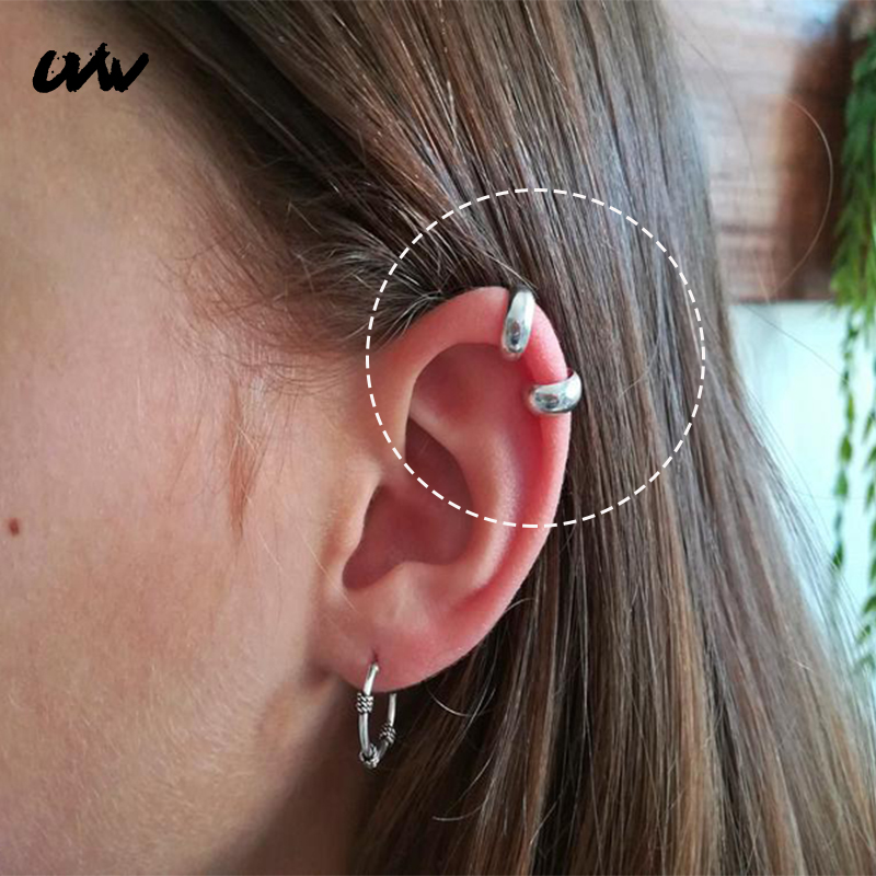UVW084 2pc Fashion 3*7mm Hoop Earrings Surgical Steel Round Helix