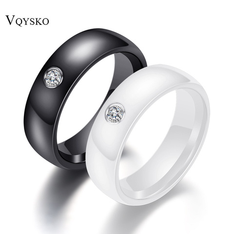 Fashion Men Women Black White Colorful Ring Ceramic Ring For Women With Big Crystal Wedding Band Ring Width 6mm Size 6-10 Gift ► Photo 1/6