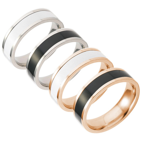 Classic Black White Rings Ceramic Titanium Steel Lovers Simple Finger Rings for Women/men Cubic Wedding Engagement Ring Anneaux ► Photo 1/6