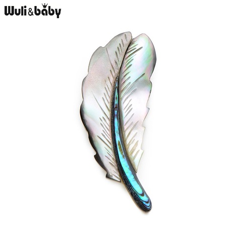 Wuli&Baby Natural Shell Feather Brooches For Women And Men Classic Feather Banquet Broche New Year's Gifts ► Photo 1/4
