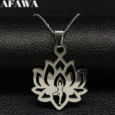 Harajuku Yoga Lotus Stainless Steel Necklaces & Pendants Women Silver Color Necklace Jewellery flor de loto collar mujer N18233 ► Photo 1/6