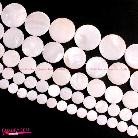 High Quality 11, 13, 18, 20, 25, 30mm Natural White Shell Coin Shape DIY Gems Loose Beads Strand 15