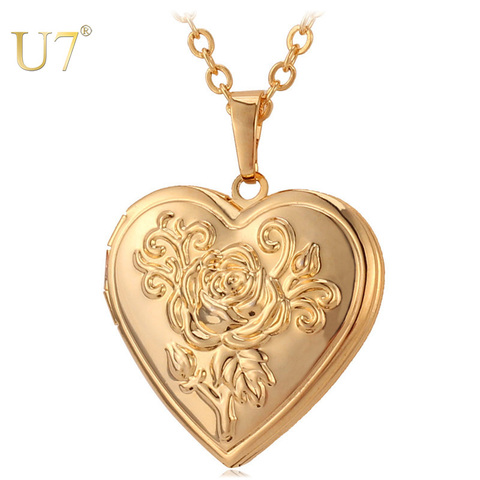 U7 Heart Necklace Pendant Photo Locket Frame Memory Jewelry Rolo Chain 22