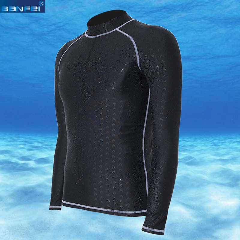 Mens Rashguard Long Sleeve Surf Shirt Diving Suit Anti-UV Swimwear Dive Skin 