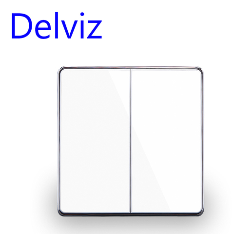 Delviz EU standard Luxury White/Black Crystal Glass Panel, 16A 250V,Two Gangs,2 Way Push Button Home Wall Switch UK power switch ► Photo 1/6