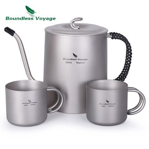 Boundless Voyage Outdoor Titanium Kettle Cup set with Anti-scalding Handle for Wine Coffee Tea Mess Kit Fire Induction Cooker ► Photo 1/1