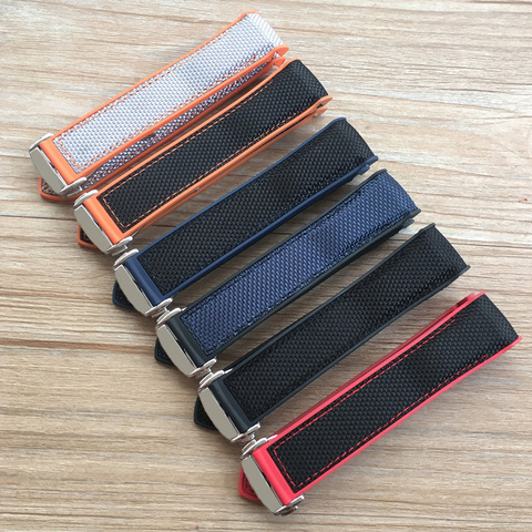 20mm 22mm Orange Blue Red Rubber Silicone With Nylon Watch Band Strap For OMEGA Planet Ocean Seamaster 300 Speedmaster Bracelet ► Photo 1/6
