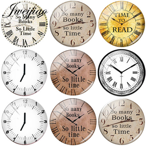 JWEIJIAO Vintage Retro Clock Images So Many Books So Little Time DIY Glass Cabochon Dome Demo Flat Back Jewelry Findings ► Photo 1/5