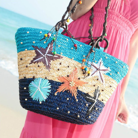 New Bohemian hand-embroidered starfish straw bag beaded woven handbag shoulder bag ► Photo 1/6