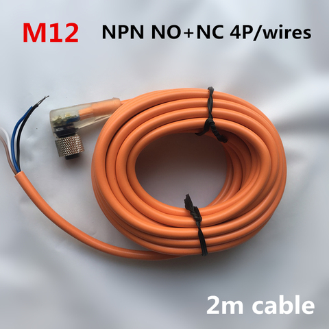 M12 sensor connectors 4 pins/ 4 wires NPN 2m pvc cable angle type with LED indicator waterproof connector plug suit NO+NC sensor ► Photo 1/2