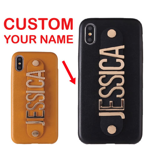 Holding Strap Personalised Custom Name Gold Metal Letters Leather