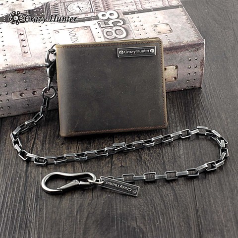 Men VINTAGE Genuine Leather Biker Card Holder Wallet With Key Chain CH01 ► Photo 1/4