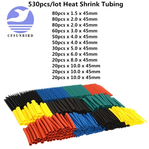 530pcs/set Sleeving Wrap Wire Car Electrical Cable Tube kits Heat Shrink Tube Tubing Polyolefin 5 Sizes Mixed Color ► Photo 1/1
