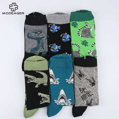 Modeager Brand Casual Dinosaur Crocodile Shark Spider Cool Funny Animal Men Socks Cotton long hip hop cool Skate Socks for Men ► Photo 1/6