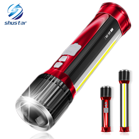 Novelty LED Flashlight Rotating telescopic zoom LED Torch With side light Rechargeable Camping light Floodlight Can charge phone ► Photo 1/6