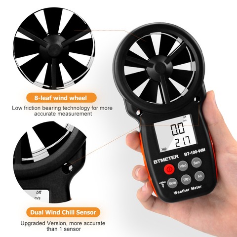 6 in 1 Digital Anemometer BT-100-WM,for measure Wind Speed/Temp, Wind Chill Tester Humidity,Altitude for Climbing Drone HVAC CFM ► Photo 1/1