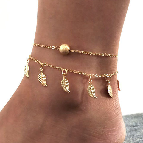 2022 Bohemia Beach Barefoot Sandals Anklet Chain Gold Leaf pendant Foot Bracelet Fashion Jewelry for Women Ankle Wholesale ► Photo 1/6