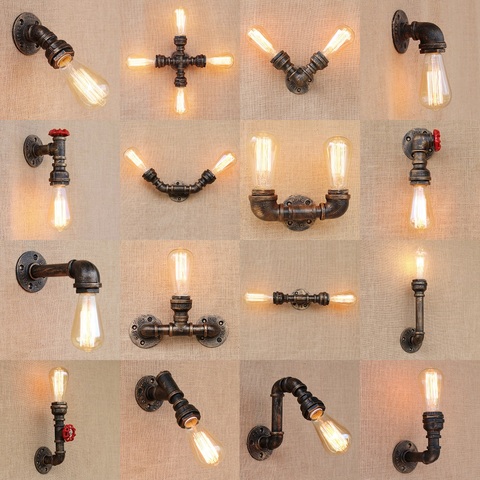 Retro Industrial Wall Lamp Vintage iron rust Water pipe Lamps E27 Loft Light Plated Indoor Lighting Home bedroom restaurant Deco ► Photo 1/6