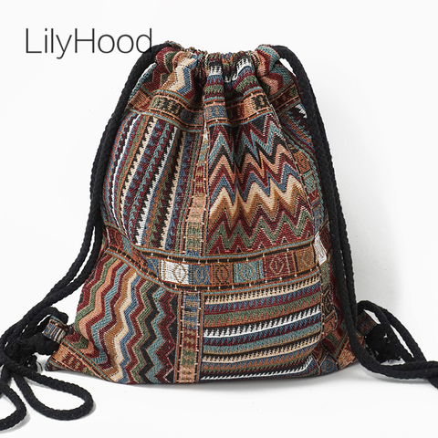 LilyHood Women Fabric Backpack Female Gypsy Bohemian Boho Chic Aztec Ibiza Tribal Ethnic Ibiza Brown Drawstring Rucksack Bags ► Photo 1/6