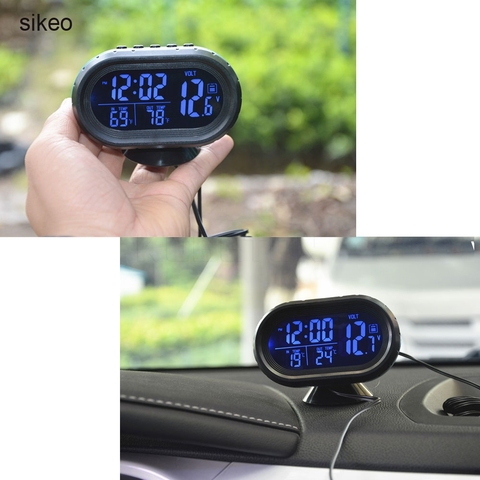 sikeo 3 in 1 DC 12-24V LEDLighted Digital Car ClockThermometer Auto Dual Temperature Gauge Voltmeter Voltage Tester ► Photo 1/6