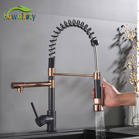 Popular Kitchen Spring Sink Faucet Rose Gold Color New Matching Hot Cold Bath Mixer Tap Modern Free Rotation Pull Down Spout ► Photo 1/6