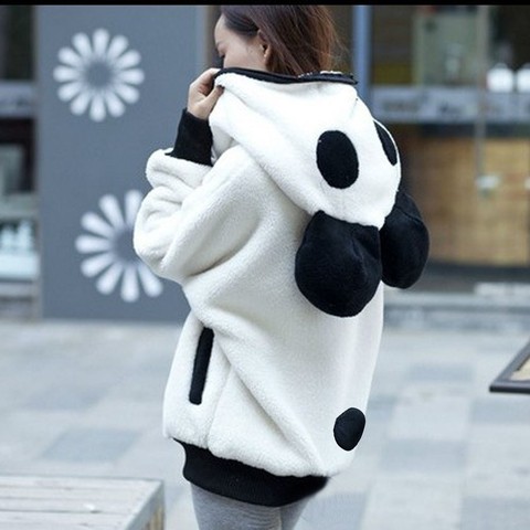 kawaii Hoodies Women fur Coat sweatshirt zip-up Cute Panda Ear cap autumn winter Warm Hooded turtleneck Outerwear sudadera mujer ► Photo 1/6