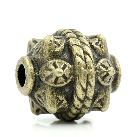 Zinc metal alloy Spacer Beads Barrel Antique Bronze Pattern Color Plated About 11mmx10mm,Hole:Approx 2.3mm,4 PCs new ► Photo 1/3