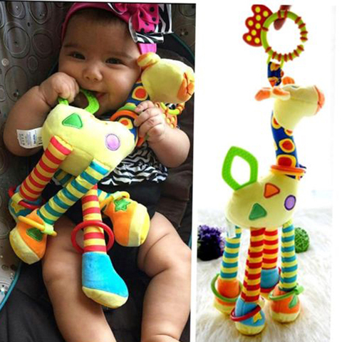Plush Infant Toys Baby Development Giraffe Animal Handbells Rattles Handle Toys Stroller Hanging Teether Baby Toys 0-12 Months ► Photo 1/6