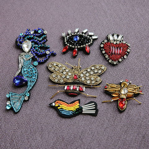 Designer Unique Design Mermaid Bee Bird Beaded Sequin Rhinestone Embroidery Patches for Clothing Clothes Appliques Badge Stripe ► Photo 1/5