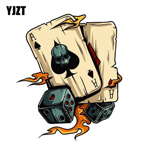 YJZT 14CM*16.7CM  Cartoon  Skull Aces Dice Gambling Decal PVC Motorcycle Car decal  11-00812 ► Photo 1/6
