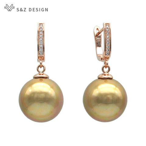 S&Z New Luxury Colorful Imitation Pearl Round Natural Zircon Drop Earrings 585 Rose Gold For Women Wedding Party Jewelry ► Photo 1/6