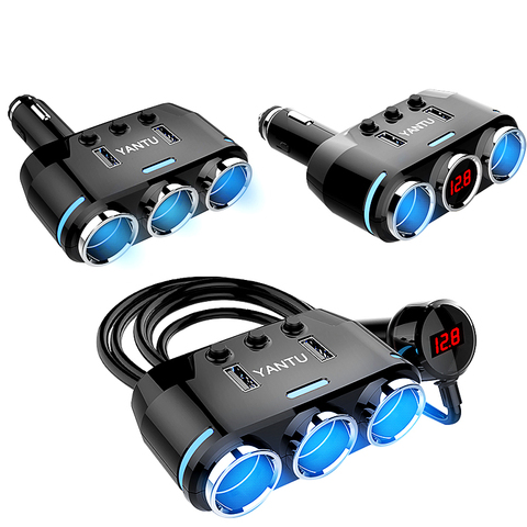 YANTU Dual USB Port 3 Way Auto Car Cigarette Lighter Socket Splitter Charger Plug Adapter DC 5V 1A+2.1A For All Phone PC Ipad ► Photo 1/6