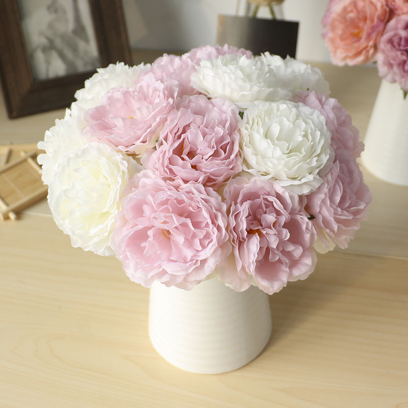 Artificial Flowers Party Decor Floral Peony Leaf Heads Flower Bouquet Accessory